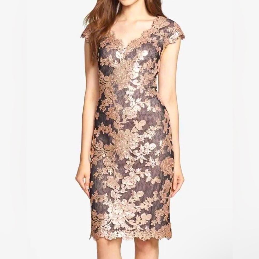 Tadashi Shoji Cap Sleeve Sheath Dress Antique Pink 8